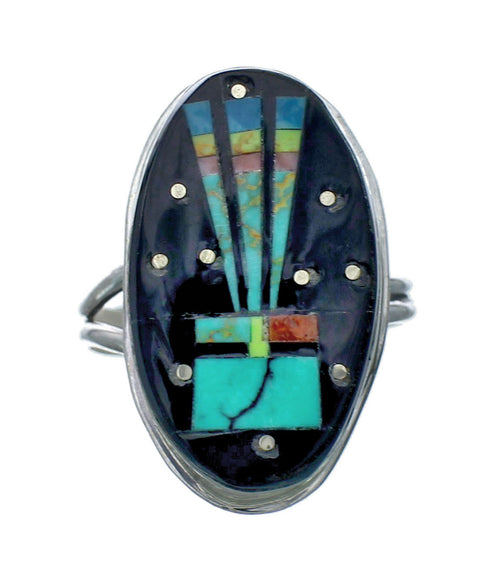 Genuine Sterling Silver Navajo Adjustable Multicolor Inlay Ring Size 9, 10, 11 NN20584